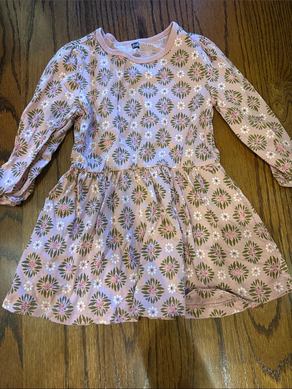Girls' Pink Floral Long-Sleeve Knit Dress